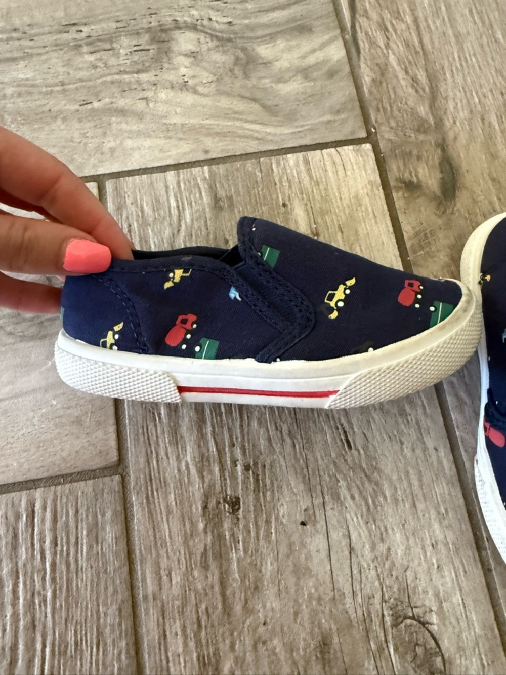 Kids Navy Slip-On Sneakers with Car Print
